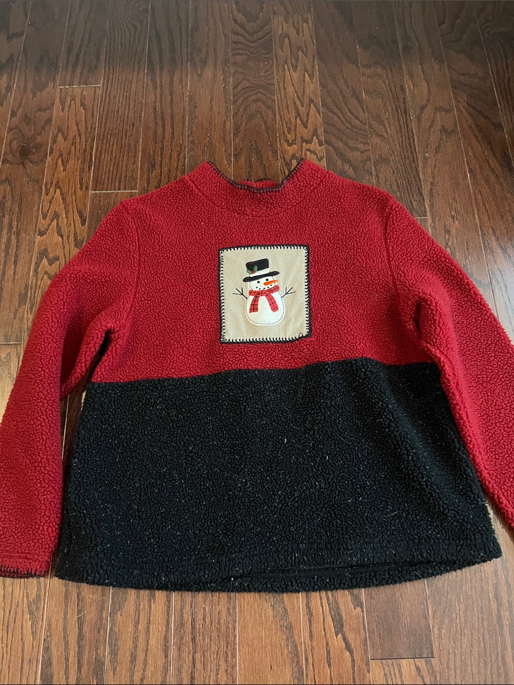 croft & barrow Red and Black Fleece Sweater with Snowman Patch